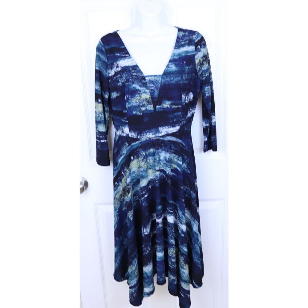 Simply Vera Wang Women’s  Sz S Dress 3/4 Sleeves Fit And Flare V-neck Blue Green